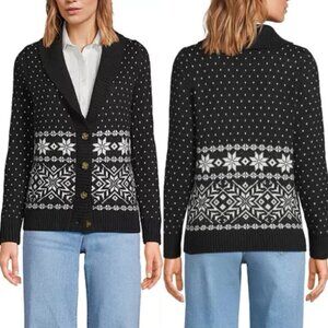 Lands End Women's Cozy Lofty Jacquard Shawl Cardigan Sweater